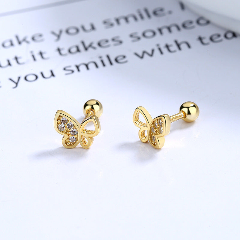 1 Pair Simple Style Butterfly Plating Inlay Sterling Silver Artificial Gemstones Ear Studs