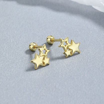 1 Pair Lady Star Plating Sterling Silver Ear Studs