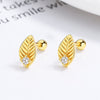 1 Pair Simple Style Leaf Plating Inlay Sterling Silver Artificial Gemstones Ear Studs