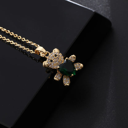 Cartoon Style Little Bear Copper Inlay Zircon Pendant Necklace