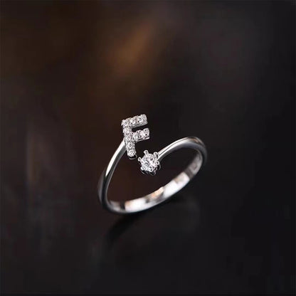 Lady Letter Sterling Silver Plating Inlay Zircon Open Rings