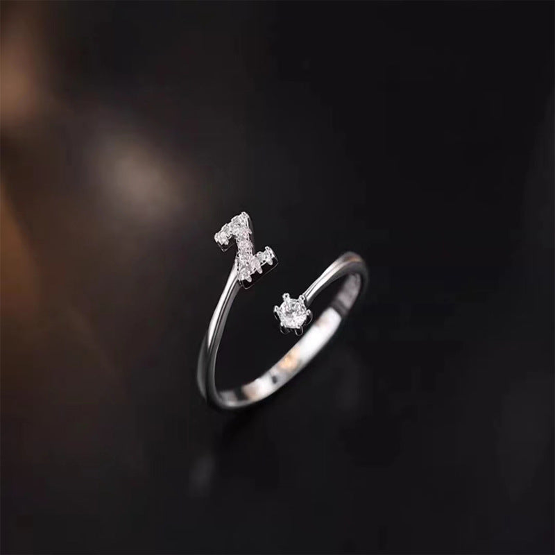 Lady Letter Sterling Silver Plating Inlay Zircon Open Rings