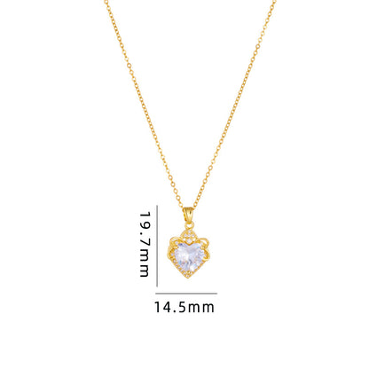 Simple Style Cartoon Character Heart Shape Bow Knot Copper Inlay Zircon Pendant Necklace