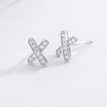 1 Pair Basic Letter Inlay Sterling Silver Zircon Ear Studs
