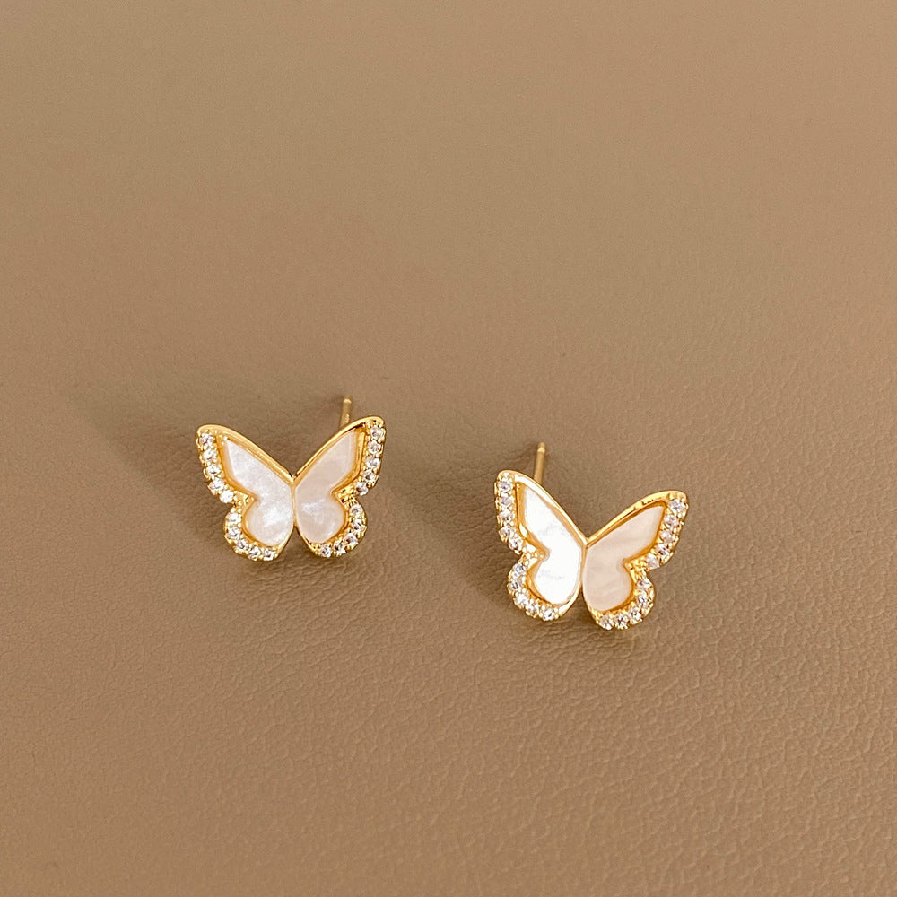 1 Pair Commute Butterfly Plating Inlay Copper Artificial Gemstones Gold Plated Ear Studs