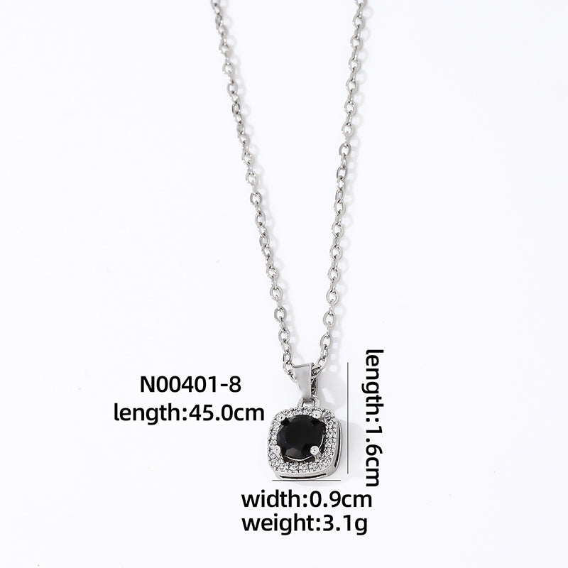 Hip-hop Vintage Style Simple Style Square Stainless Steel Alloy Plating Inlay Zircon Silver Plated Pendant Necklace