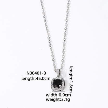 Hip-hop Vintage Style Simple Style Square Stainless Steel Alloy Plating Inlay Zircon Silver Plated Pendant Necklace