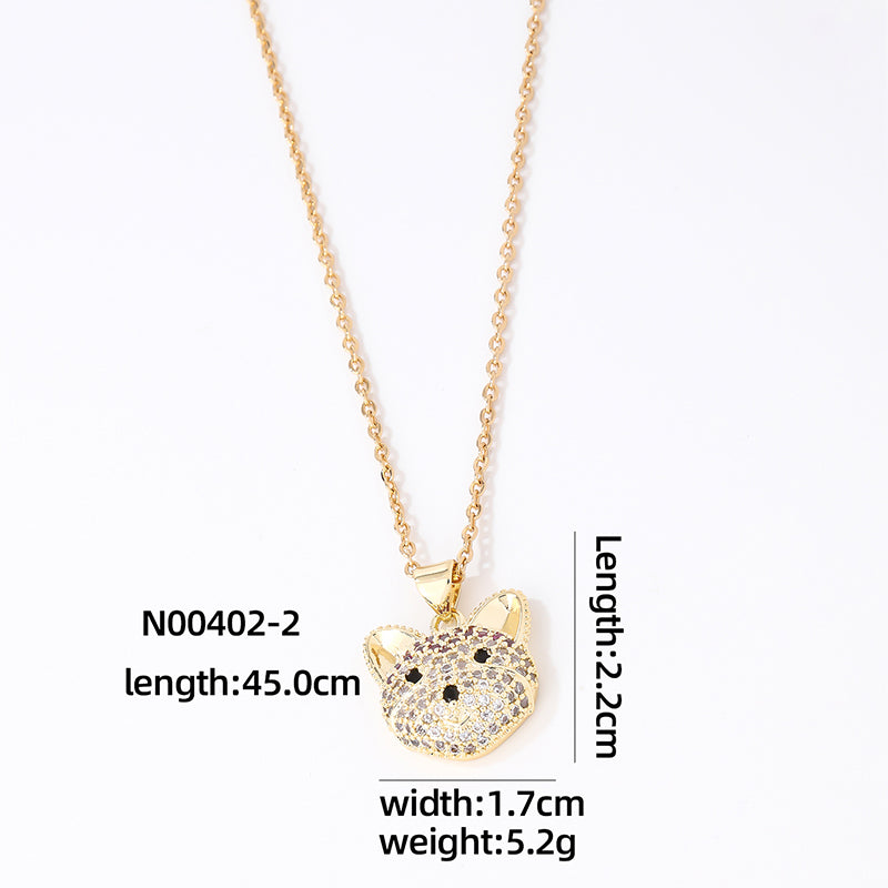 Hip-hop Vintage Style Simple Style Fox Copper Plating Inlay Zircon Gold Plated Pendant Necklace