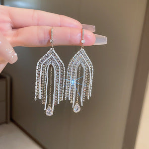 Fashion Tassel Copper Inlay Rhinestones Drop Earrings 1 Pair