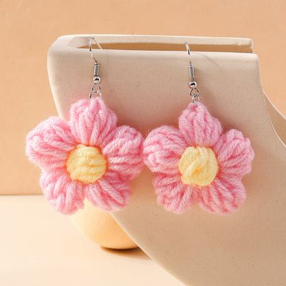 1 Pair Cute Flower Knit Drop Earrings