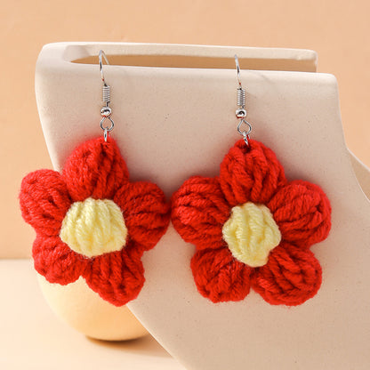 1 Pair Cute Flower Knit Drop Earrings