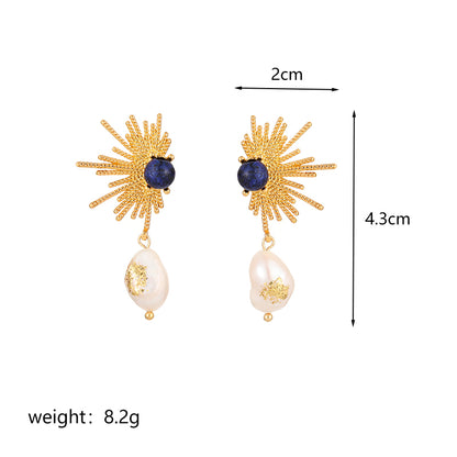 1 Pair Streetwear Fireworks Irregular Plating Inlay Copper Natural Stone Freshwater Pearl 18k Gold Plated Drop Earrings