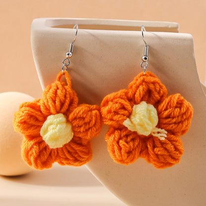 1 Pair Cute Flower Knit Drop Earrings