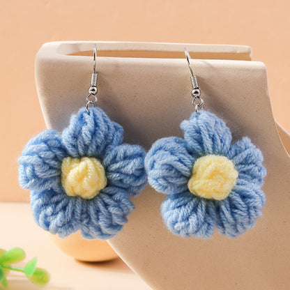 1 Pair Cute Flower Knit Drop Earrings