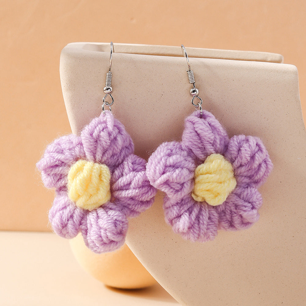 1 Pair Cute Flower Knit Drop Earrings