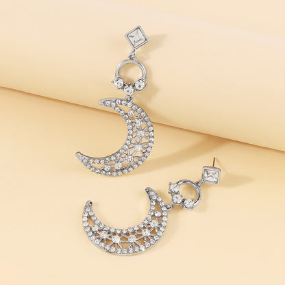 1 Pair Fairy Style Sweet Streetwear Moon Hollow Out Inlay Alloy Rhinestone Rhinestones Drop Earrings