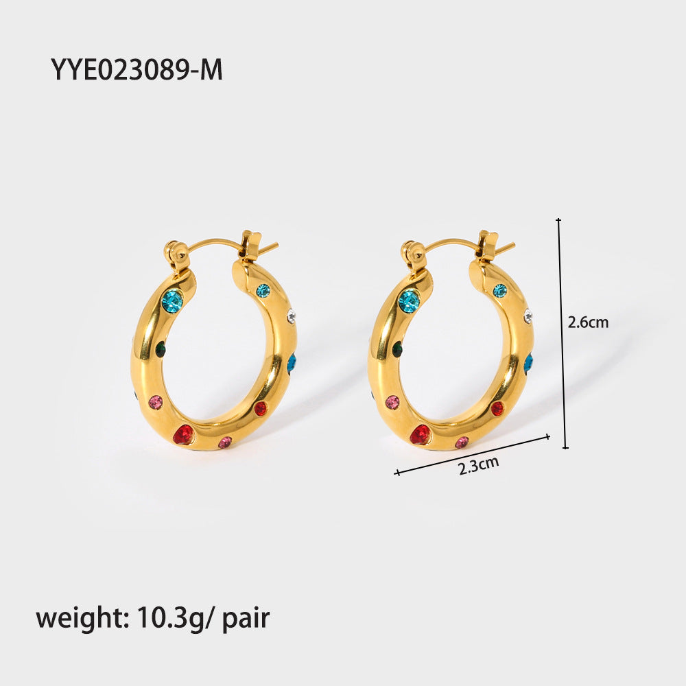 1 Pair Lady Round Dots Plating Inlay Stainless Steel Artificial Pearls Zircon Hoop Earrings