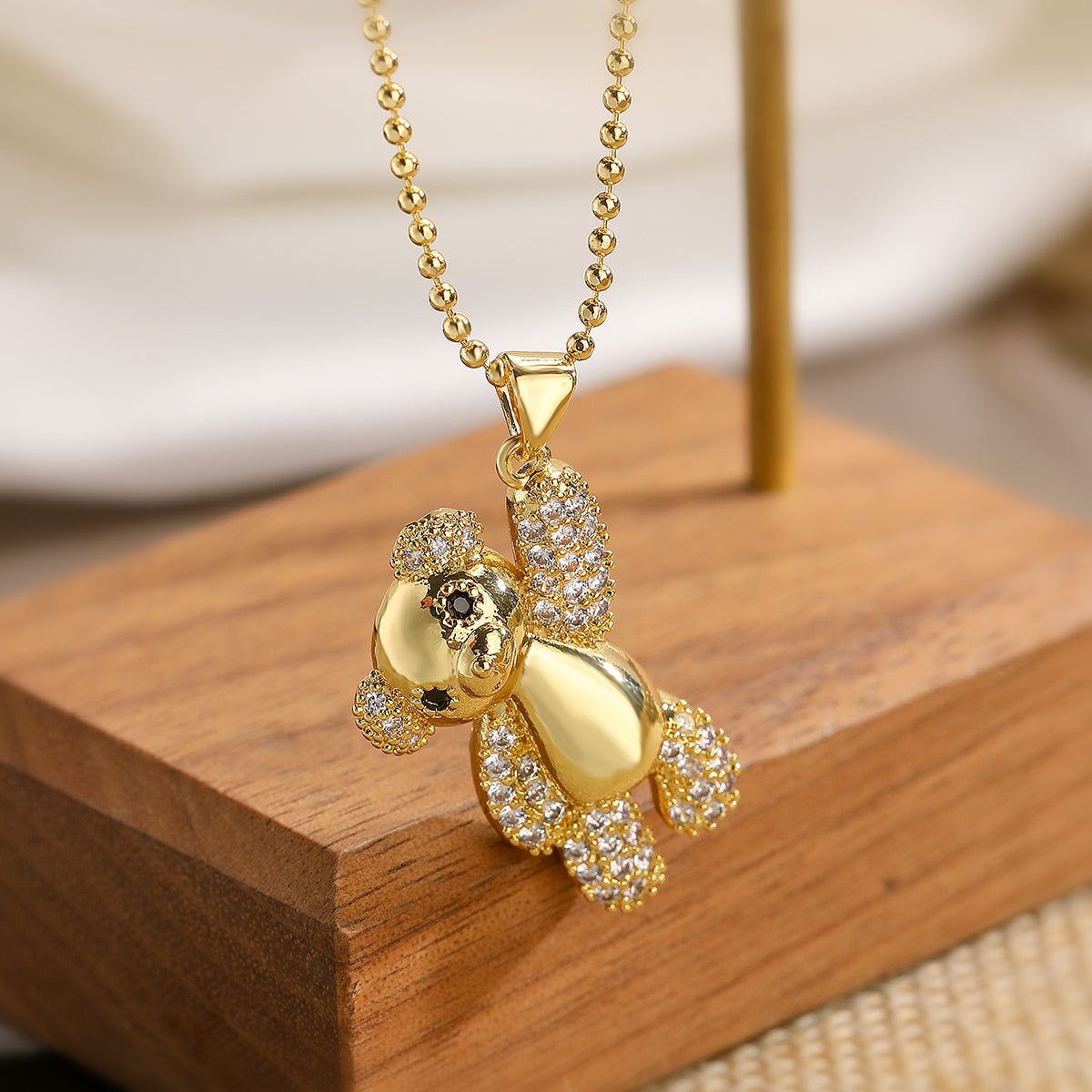 Cute Vacation Simple Style Little Bear Copper 18k Gold Plated Zircon Pendant Necklace In Bulk