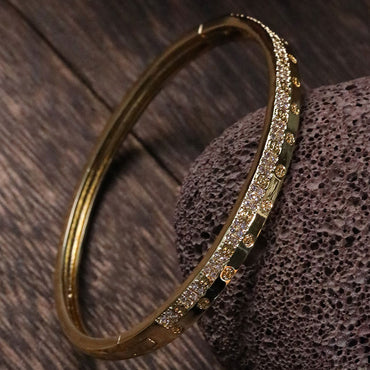 Commute Round Copper Plating Inlay Zircon 14k Gold Plated White Gold Plated Bangle