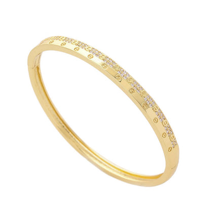 Commute Round Copper Plating Inlay Zircon 14k Gold Plated White Gold Plated Bangle