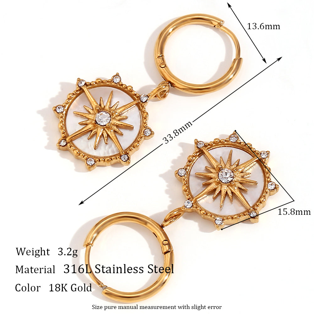 1 Pair Basic Vintage Style Classic Style Sun Plating Inlay Stainless Steel Rhinestones 18k Gold Plated Drop Earrings