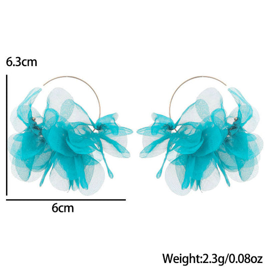 1 Pair Exaggerated Sweet Solid Color Flower Alloy Cloth Drop Earrings