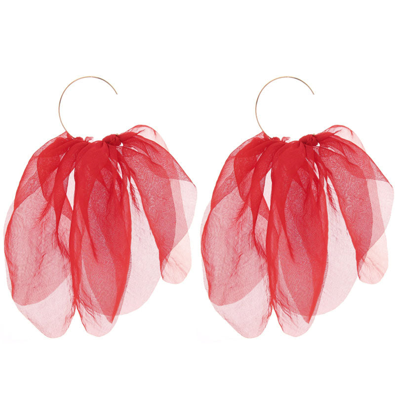 1 Pair Fairy Style Round Solid Color Petal Alloy Cloth Drop Earrings