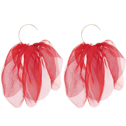 1 Pair Fairy Style Round Solid Color Petal Alloy Cloth Drop Earrings