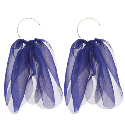 1 Pair Fairy Style Round Solid Color Petal Alloy Cloth Drop Earrings