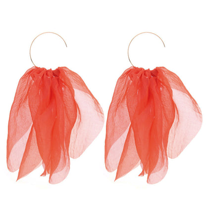 1 Pair Fairy Style Round Solid Color Petal Alloy Cloth Drop Earrings