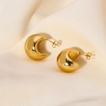 1 Pair Elegant Classic Style Moon Plating Stainless Steel 18k Gold Plated Earrings Ear Studs