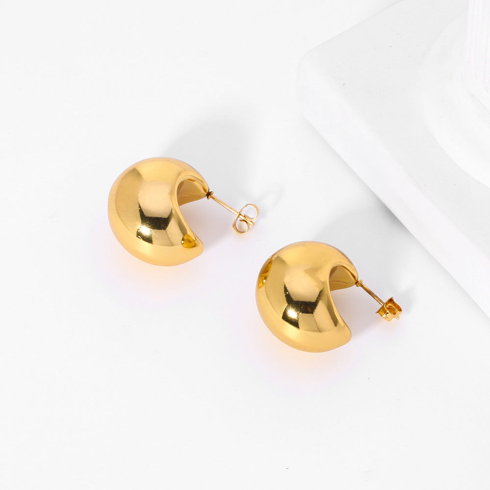 1 Pair Elegant Classic Style Moon Plating Stainless Steel 18k Gold Plated Earrings Ear Studs