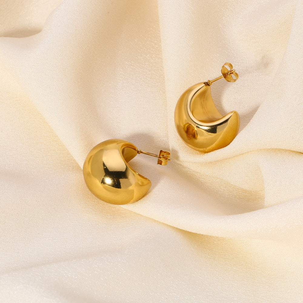 1 Pair Elegant Classic Style Moon Plating Stainless Steel 18k Gold Plated Earrings Ear Studs