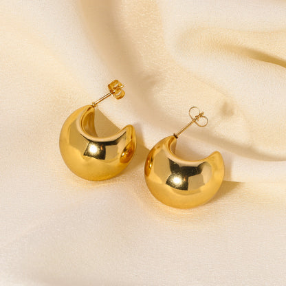 1 Pair Elegant Classic Style Moon Plating Stainless Steel 18k Gold Plated Earrings Ear Studs