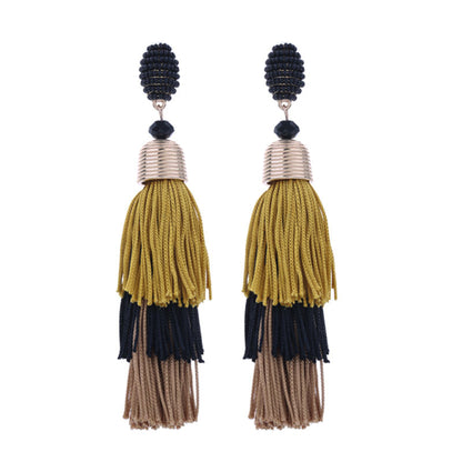 1 Pair Exaggerated Bohemian Tassel Beaded Cloth Drop Earrings