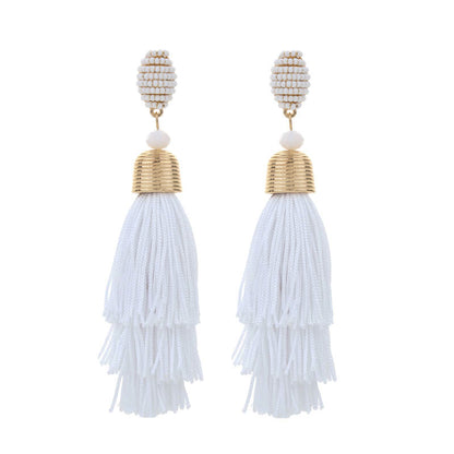 1 Pair Exaggerated Bohemian Tassel Beaded Cloth Drop Earrings