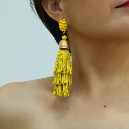 1 Pair Exaggerated Bohemian Tassel Beaded Cloth Drop Earrings