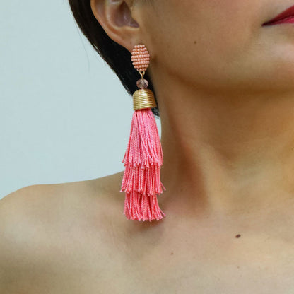 1 Pair Exaggerated Bohemian Tassel Beaded Cloth Drop Earrings