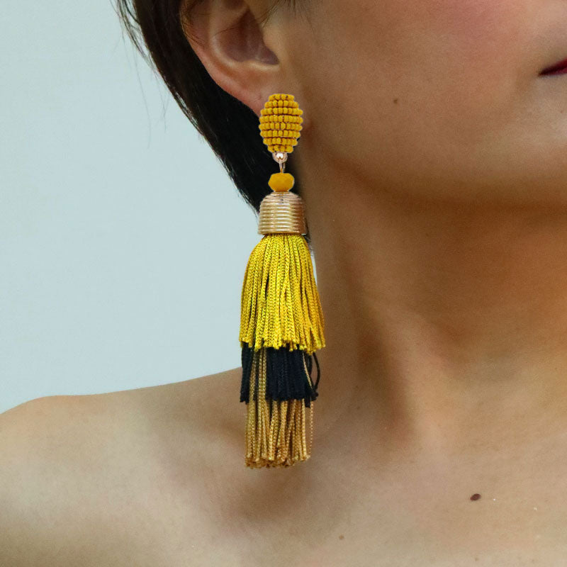 1 Pair Exaggerated Bohemian Tassel Beaded Cloth Drop Earrings