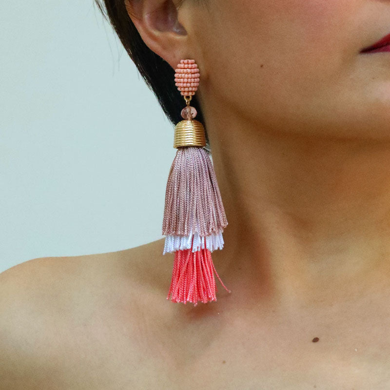 1 Pair Exaggerated Bohemian Tassel Beaded Cloth Drop Earrings