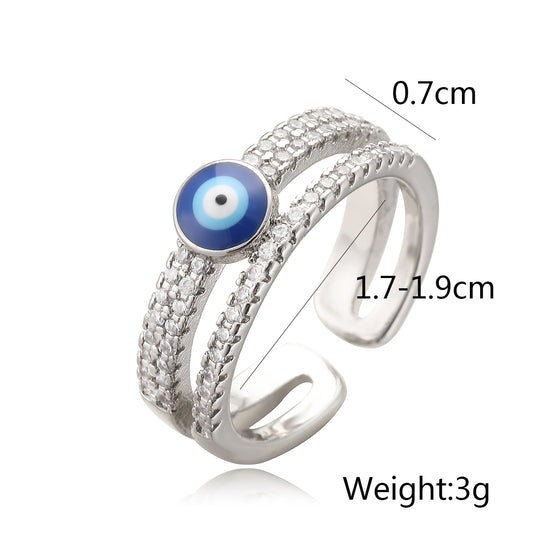 Modern Style Streetwear Devil's Eye Copper 18k Gold Plated Zircon Open Rings In Bulk