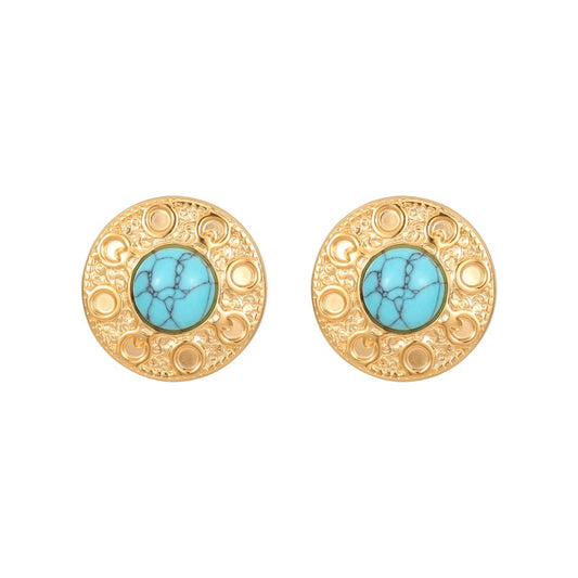 1 Pair Vintage Style Round Polishing Plating Inlay Stainless Steel Malachite Opal Lapis Lazuli Gold Plated Ear Studs