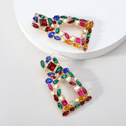 1 Pair Elegant Retro Geometric Trapezoid Hollow Out Inlay Zinc Alloy Rhinestones Drop Earrings