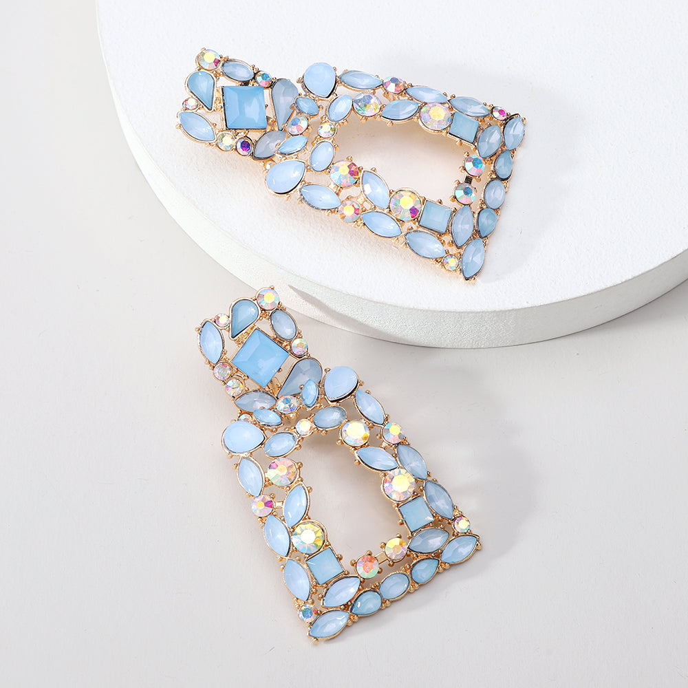 1 Pair Elegant Retro Geometric Trapezoid Hollow Out Inlay Zinc Alloy Rhinestones Drop Earrings