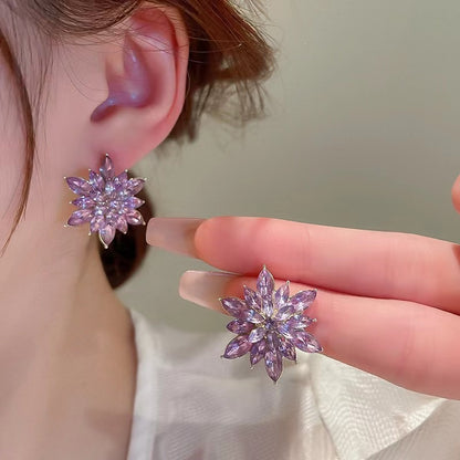 1 Pair Lady Sweet Flower Artificial Crystal Ear Studs