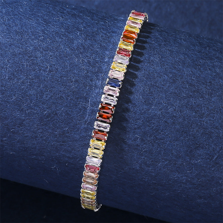 Elegant Shiny Rectangle Copper Inlay Zircon Bracelets