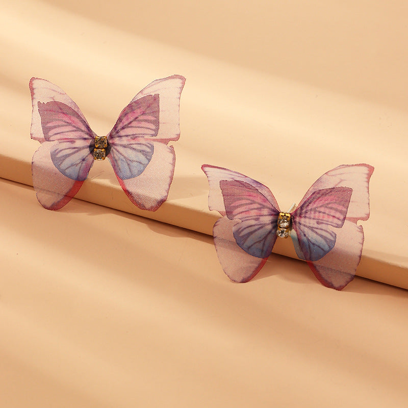 Jewelry Beautiful Three-dimensional Tulle Double Butterfly Earrings Ring Earrings Wholesale Gooddiy