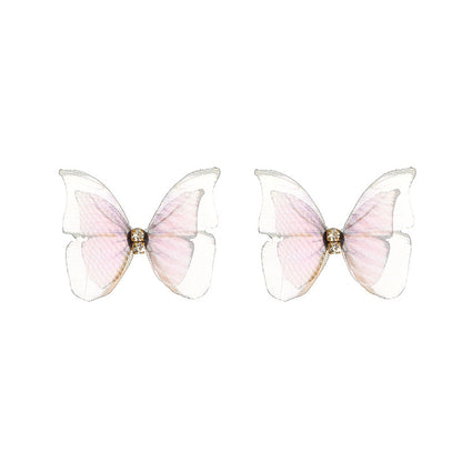 Jewelry Beautiful Three-dimensional Tulle Double Butterfly Earrings Ring Earrings Wholesale Gooddiy