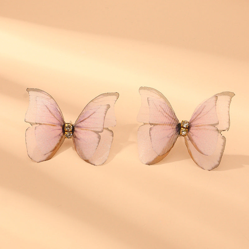 Jewelry Beautiful Three-dimensional Tulle Double Butterfly Earrings Ring Earrings Wholesale Gooddiy