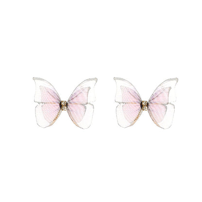 Jewelry Beautiful Three-dimensional Tulle Double Butterfly Earrings Ring Earrings Wholesale Gooddiy